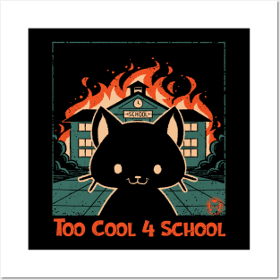 Cat at School on Fire Posters and Art